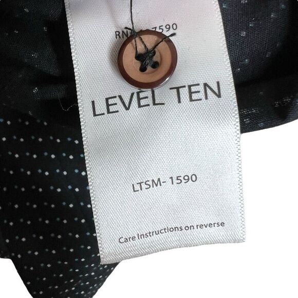 Level Ten Men’s Short Sleeve Button-Up Shirt Black with Dot Print Size XL - Picture 7 of 14